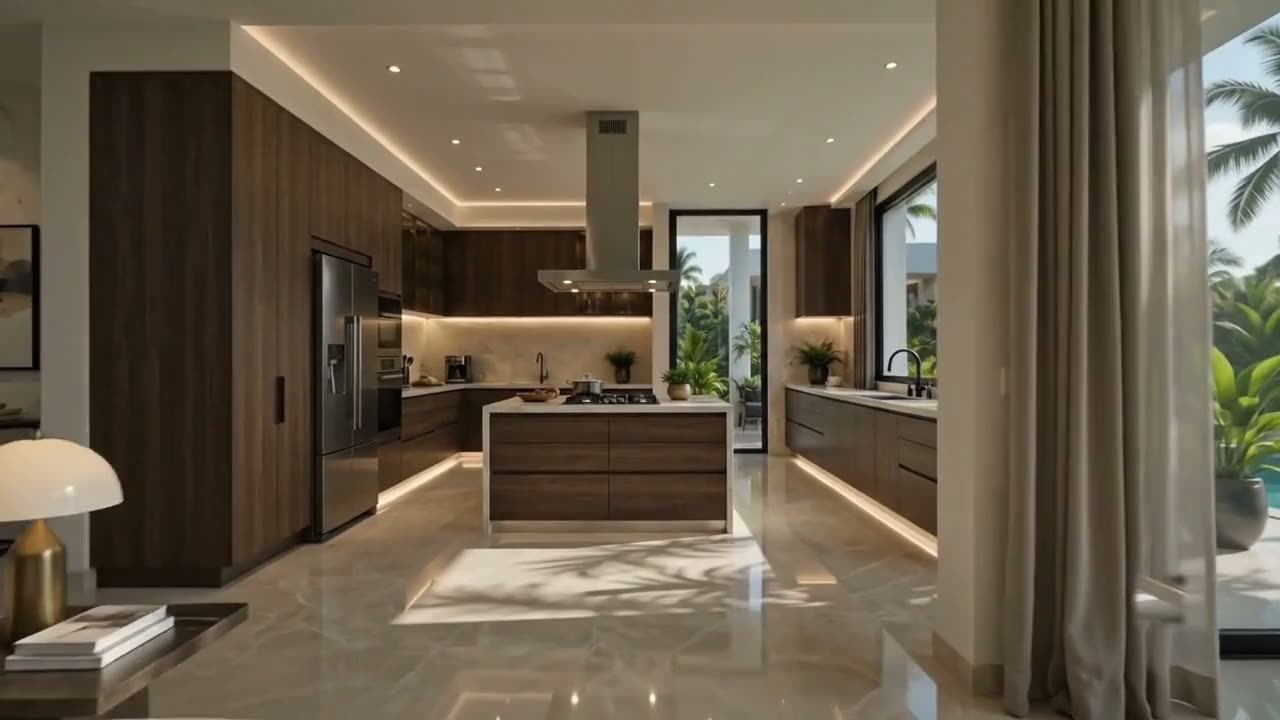 Walnut and stone kitchen with island
