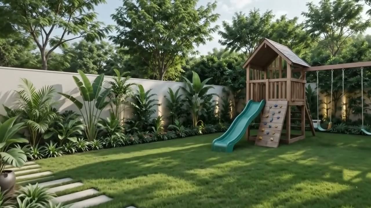 Walled garden with play structure